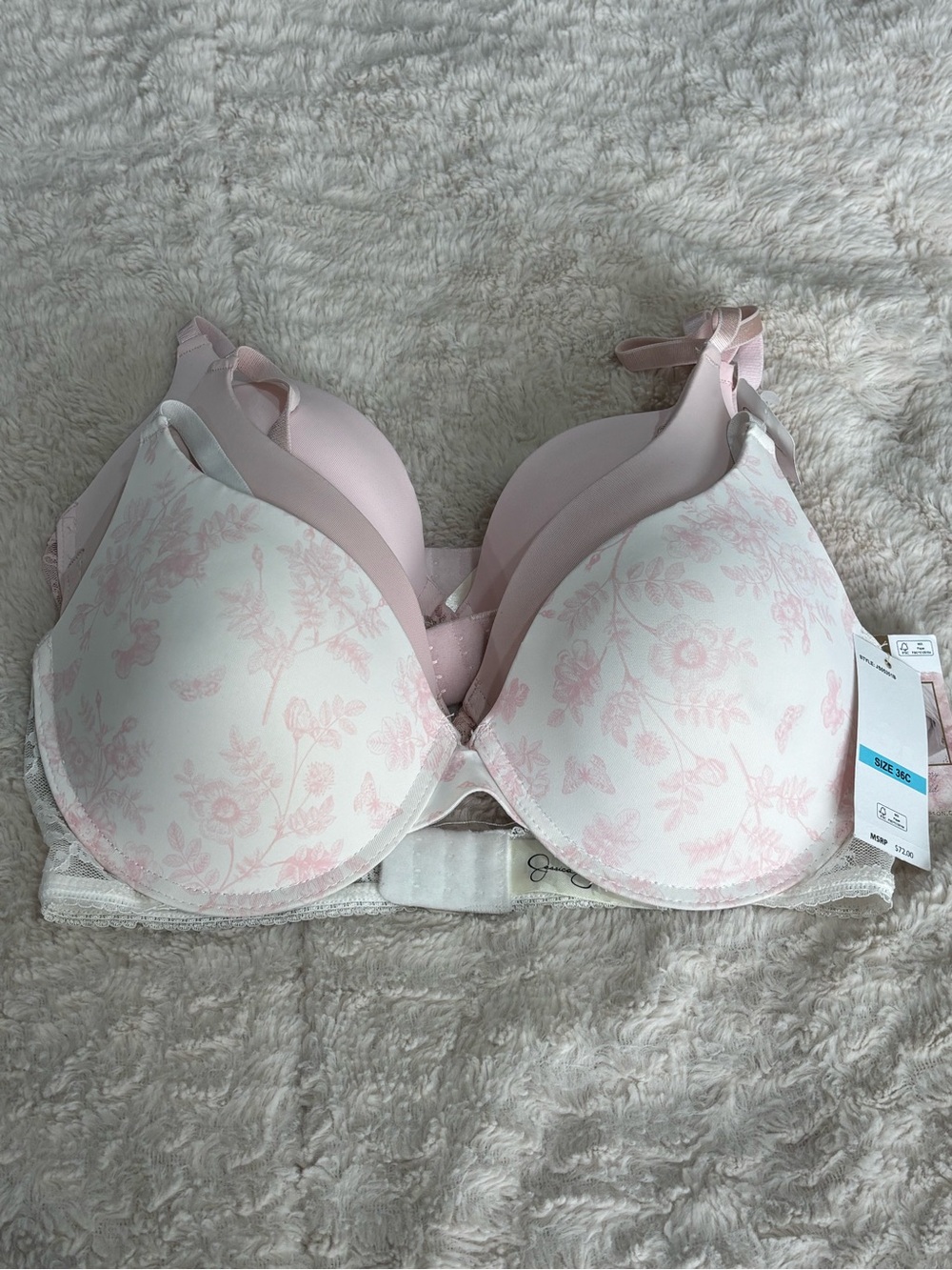 Jessica Simpson Set of 3 Light Pink & Floral Molded T-Shirt Bra Size 36C